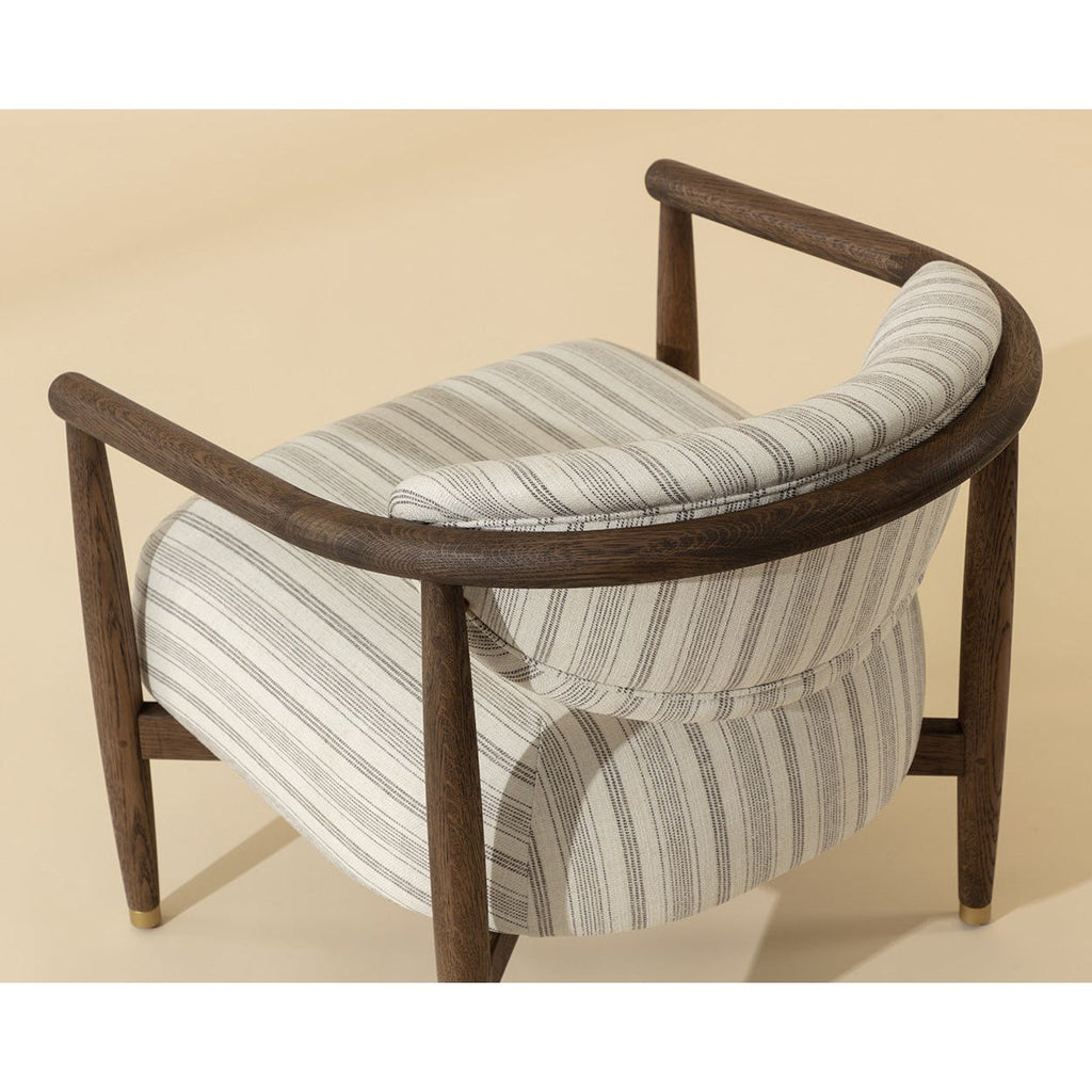 Fauteuil lounge en chêne foncé arrondi et tissu avec pieds en acier inoxydable pour salon ou bureau