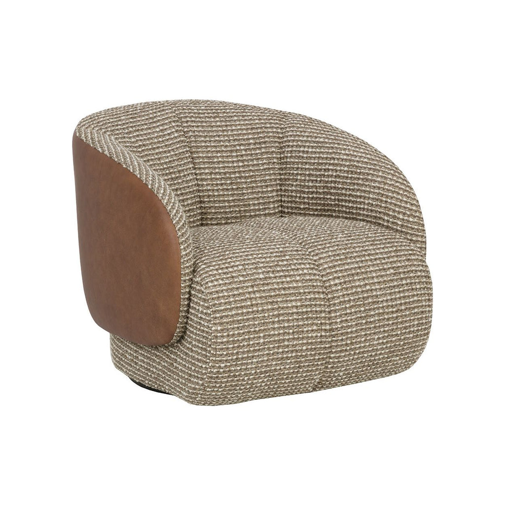 Fauteuil pivotant sculptural italien en cuir bovin et tissu avec dossier rembourré pour salon
