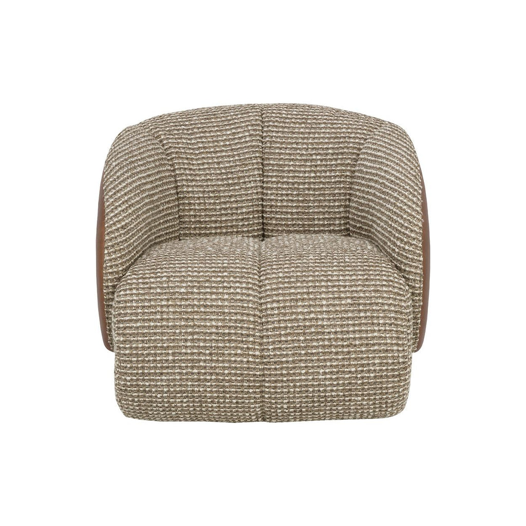 Fauteuil pivotant sculptural italien en cuir bovin et tissu avec dossier rembourré pour salon