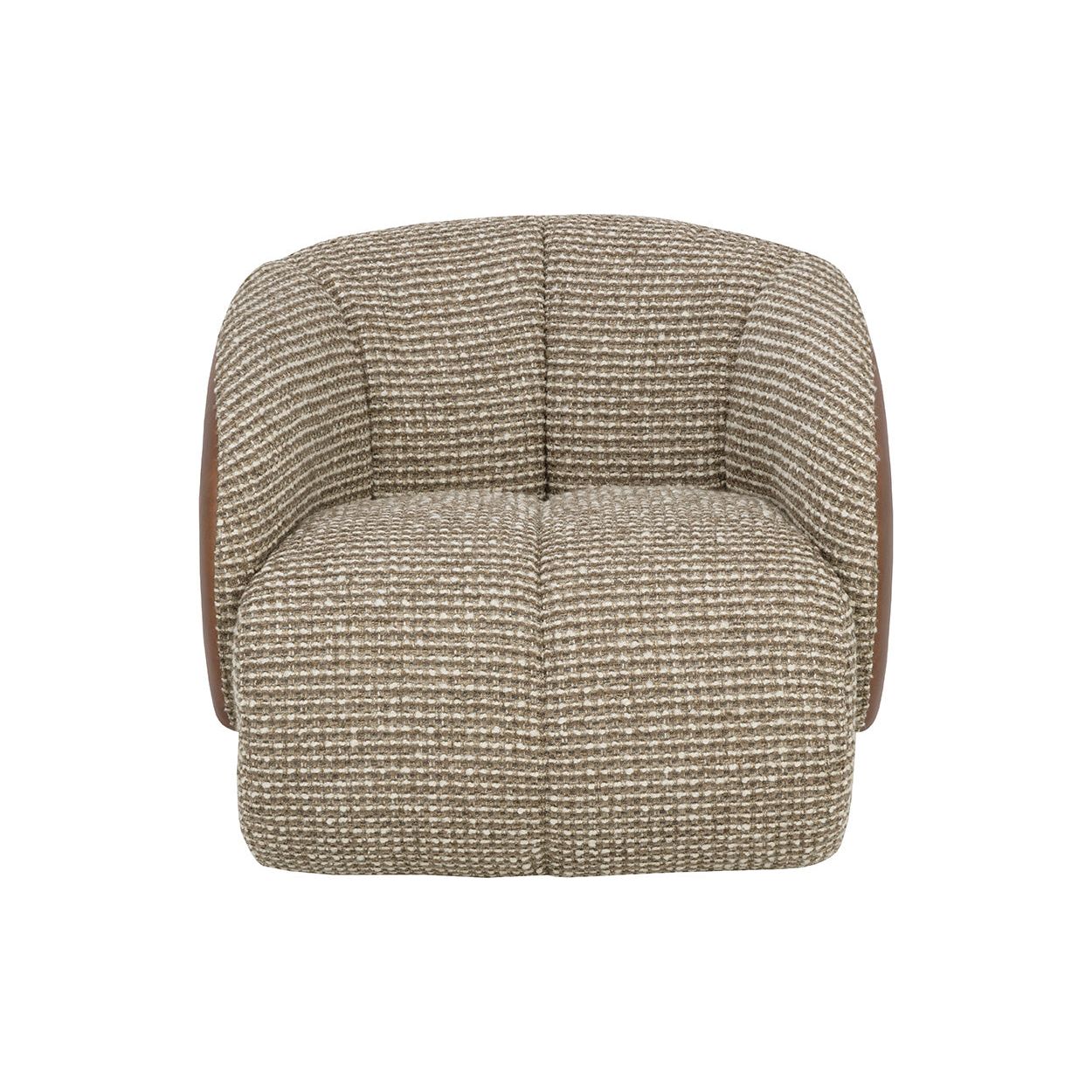Fauteuil pivotant sculptural italien en cuir bovin et tissu avec dossier rembourré pour salon