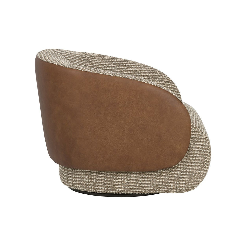 Fauteuil pivotant sculptural italien en cuir bovin et tissu avec dossier rembourré pour salon