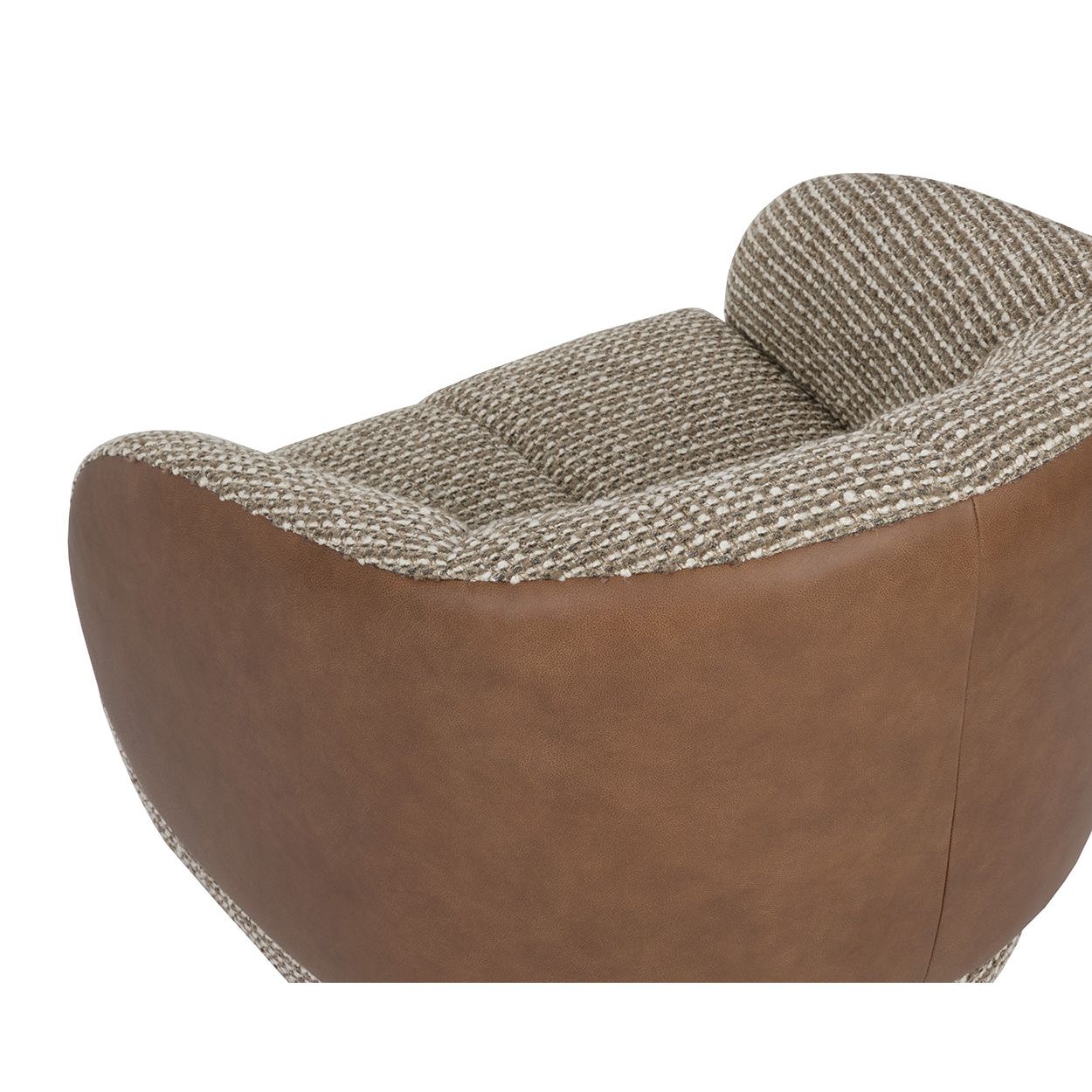 Fauteuil pivotant sculptural italien en cuir bovin et tissu avec dossier rembourré pour salon