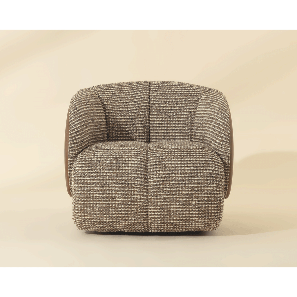 Fauteuil pivotant sculptural italien en cuir bovin et tissu avec dossier rembourré pour salon