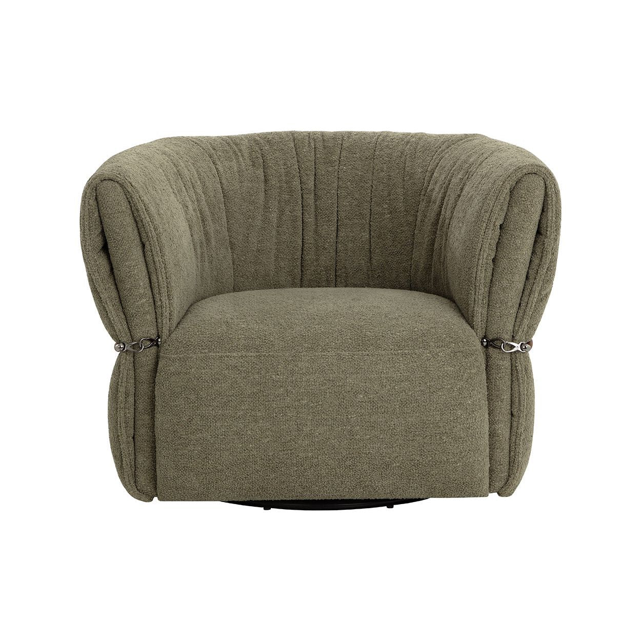 Fauteuil pivotant bas en tissu et cuir avec assise enveloppante pour salon