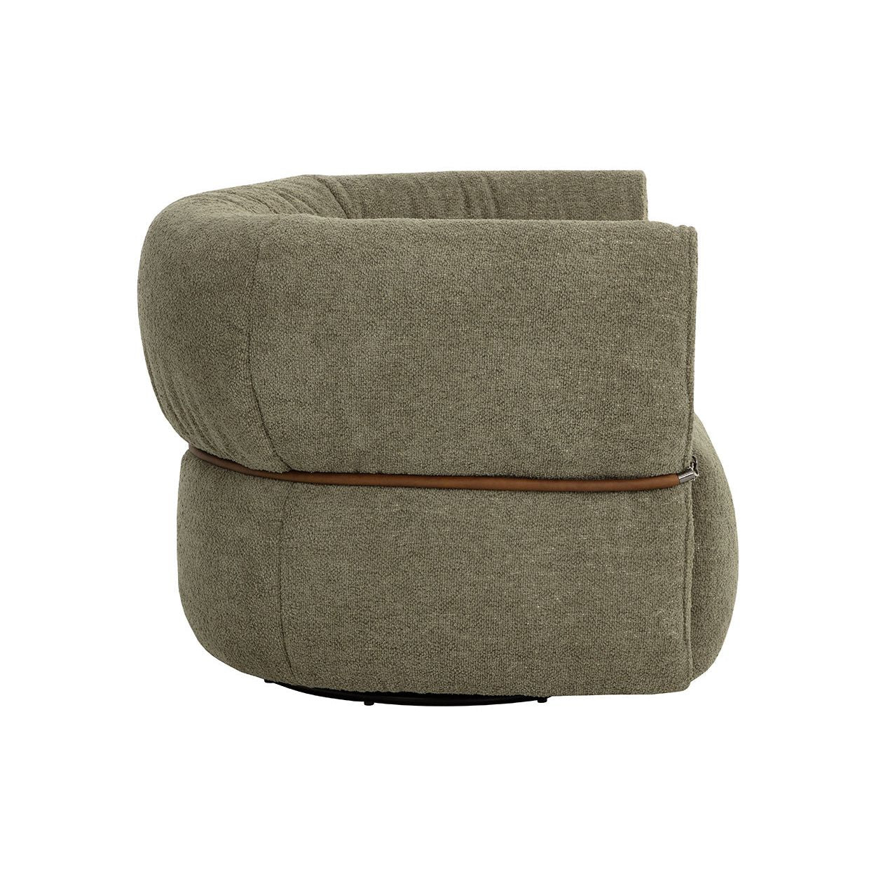 Fauteuil pivotant bas en tissu et cuir avec assise enveloppante pour salon