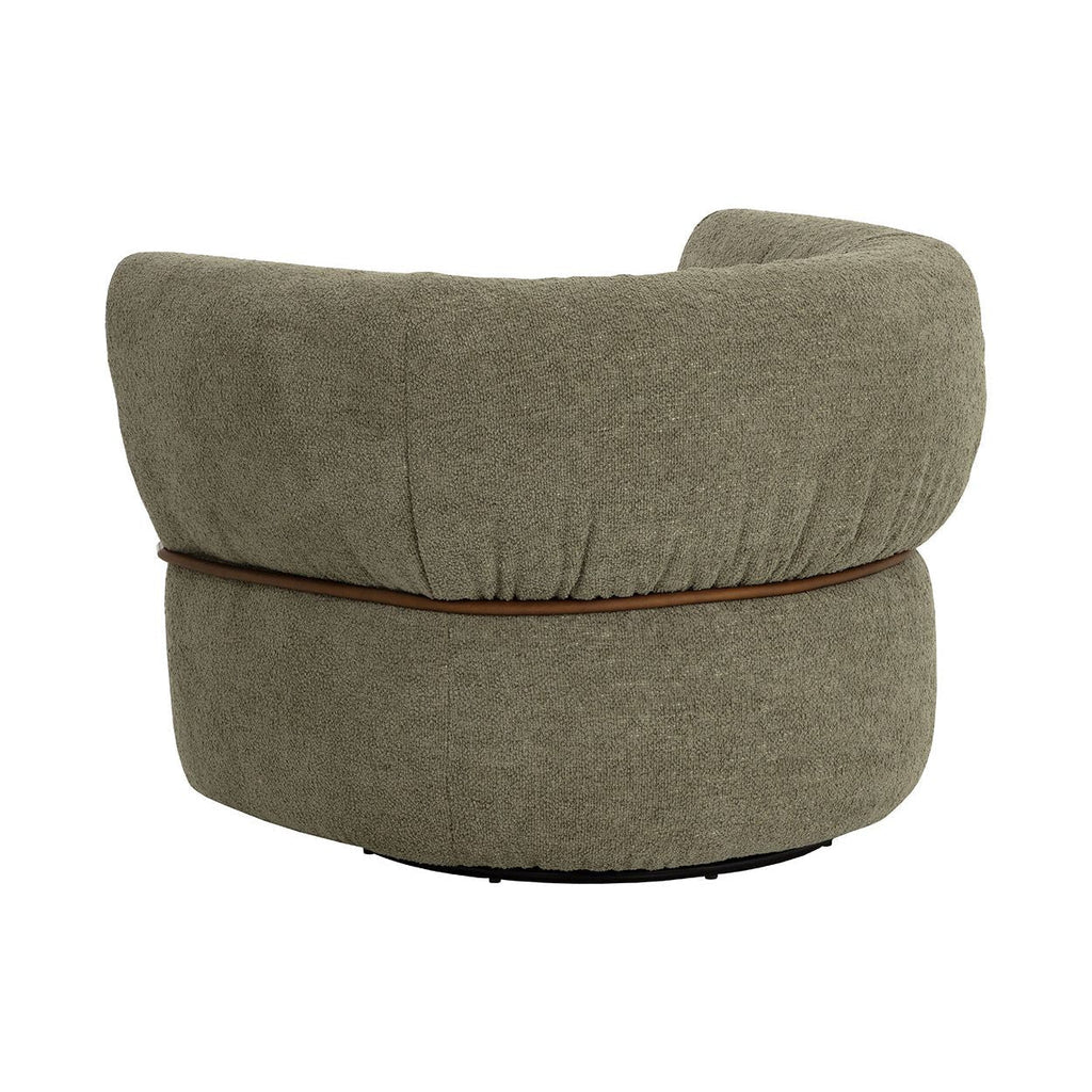 Fauteuil pivotant bas en tissu et cuir avec assise enveloppante pour salon
