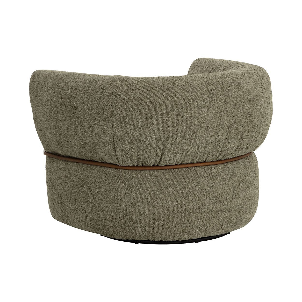 Fauteuil pivotant bas en tissu et cuir avec assise enveloppante pour salon