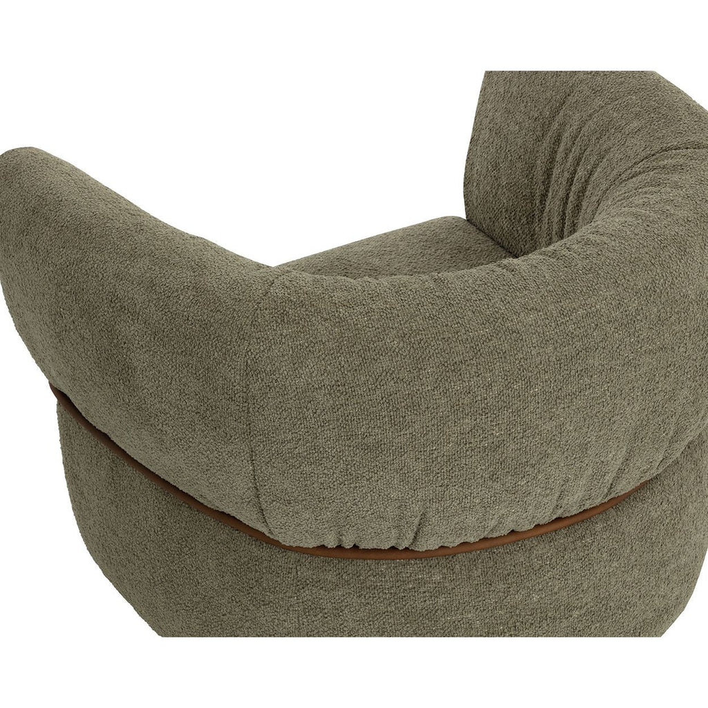 Fauteuil pivotant bas en tissu et cuir avec assise enveloppante pour salon