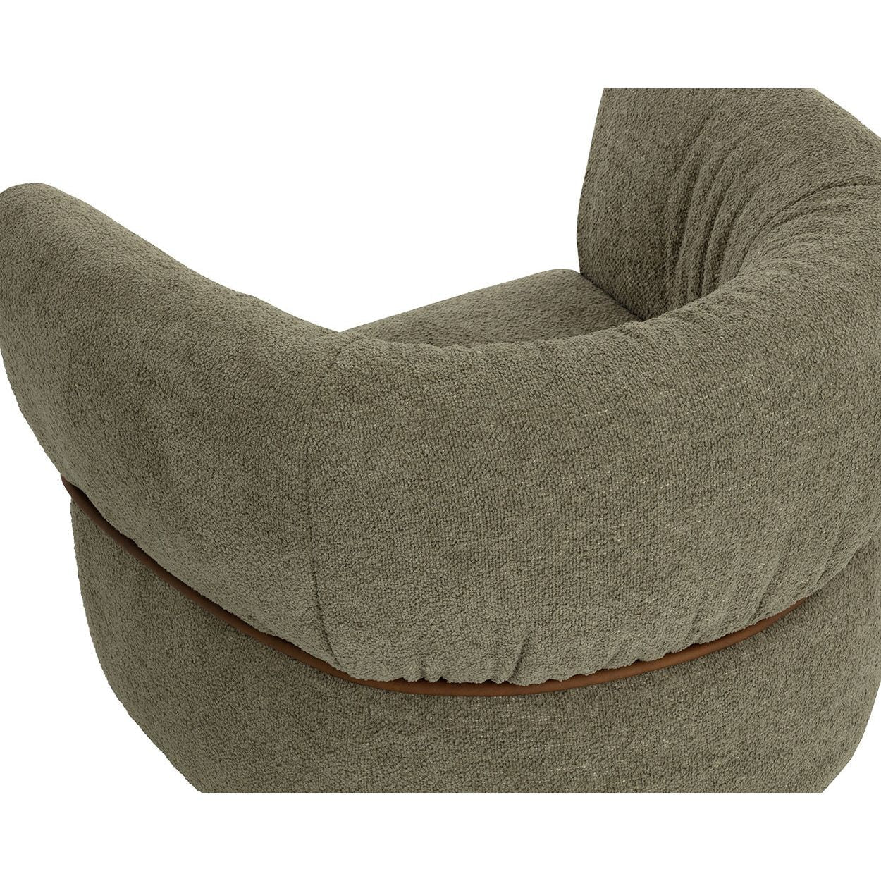 Fauteuil pivotant bas en tissu et cuir avec assise enveloppante pour salon