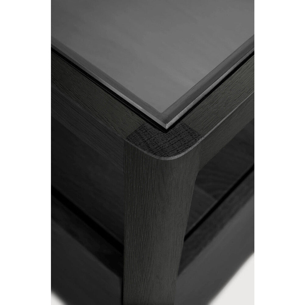 Table de chevet moderne en verre et bois avec tiroir simple et étagère ouverte pour chambre à coucher