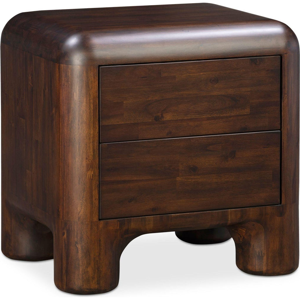 Table de chevet en acacia massif et noyer, pieds épais, avec deux tiroirs à fermeture amortie pour chambre à coucher