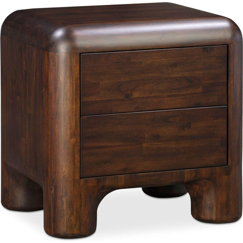 Table de chevet en acacia massif et noyer, pieds épais, avec deux tiroirs à fermeture amortie pour chambre à coucher