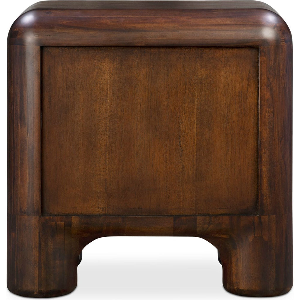 Table de chevet en acacia massif et noyer, pieds épais, avec deux tiroirs à fermeture amortie pour chambre à coucher