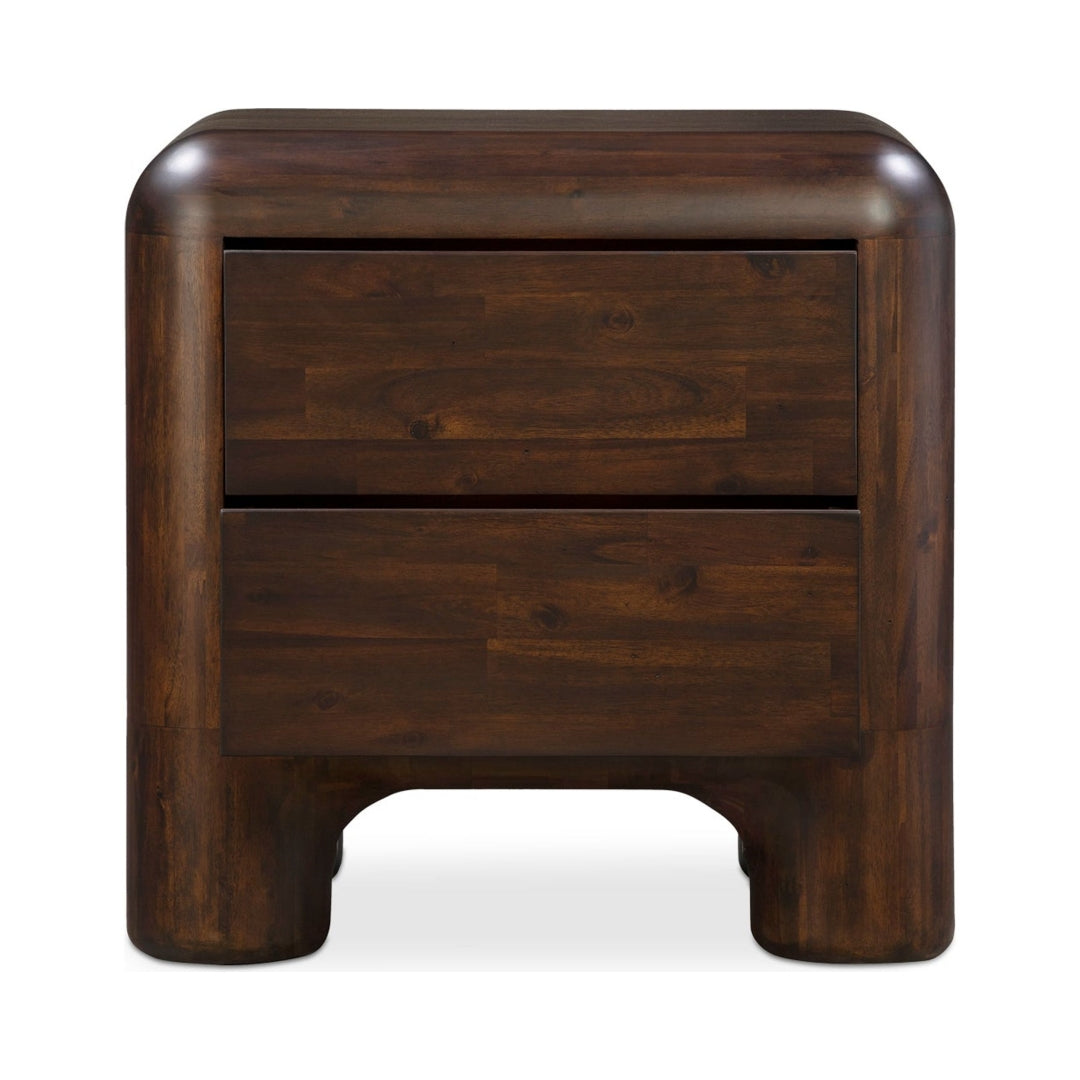 Table de chevet en acacia massif et noyer, pieds épais, avec deux tiroirs à fermeture amortie pour chambre à coucher