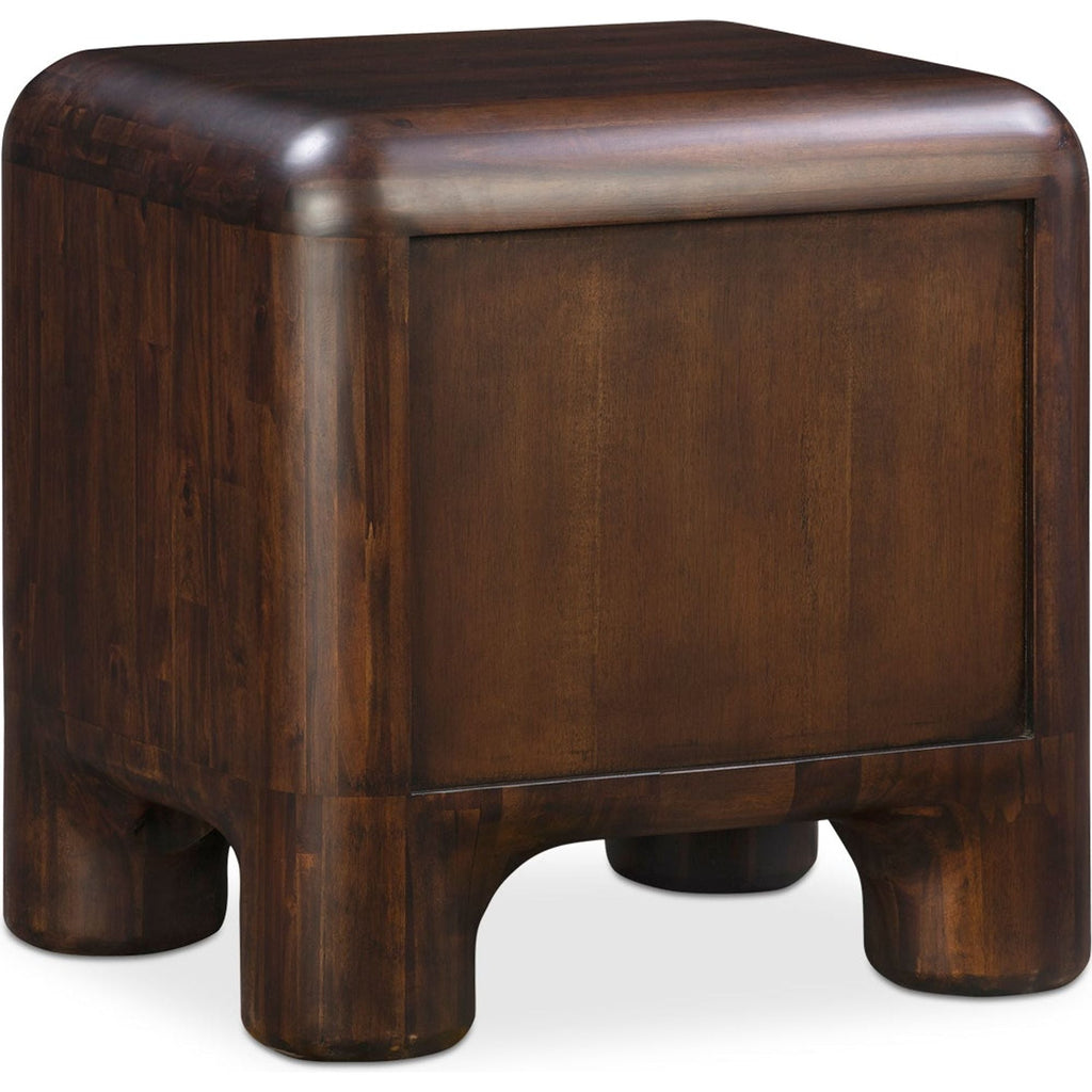 Table de chevet en acacia massif et noyer, pieds épais, avec deux tiroirs à fermeture amortie pour chambre à coucher