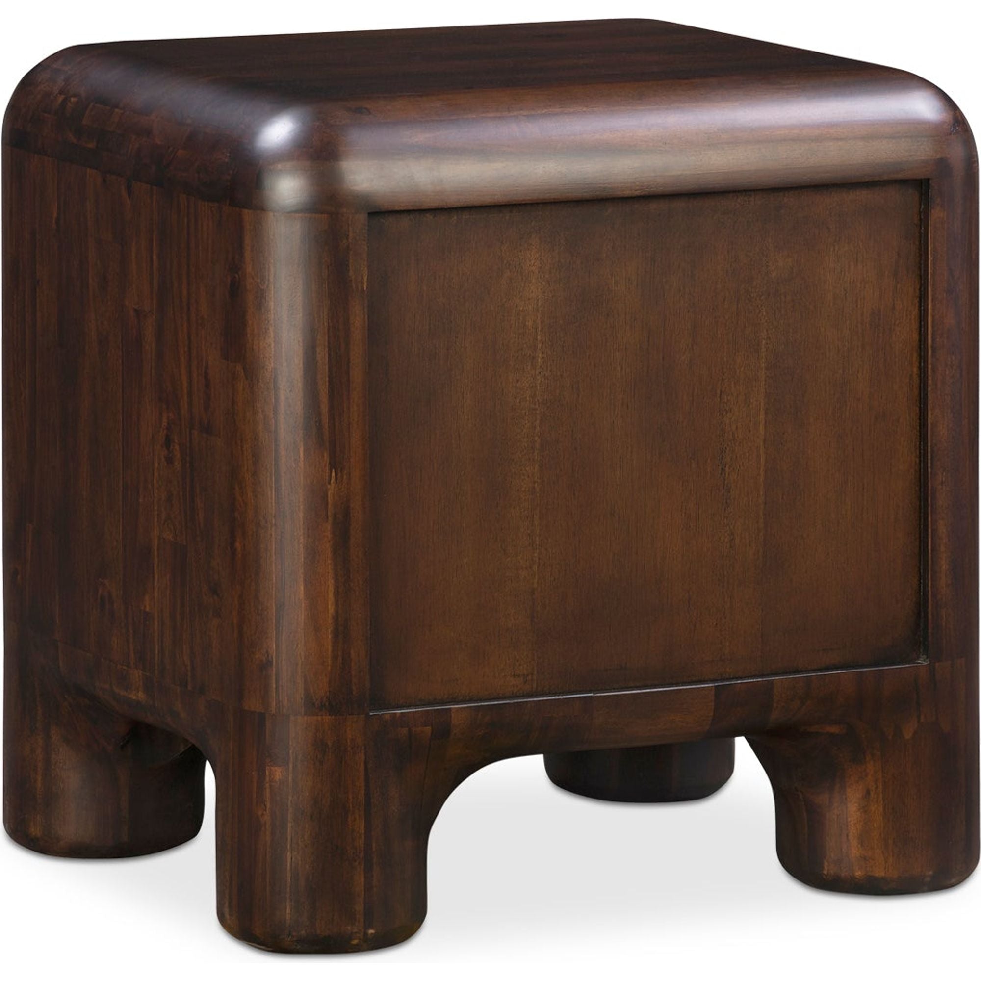 Table de chevet en acacia massif et noyer, pieds épais, avec deux tiroirs à fermeture amortie pour chambre à coucher