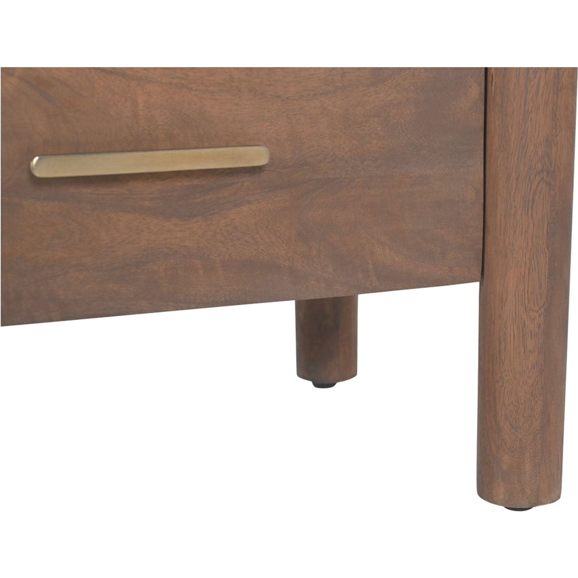 Table de chevet Shaker en bois de manguier avec bord festonné et poignées en laiton massif pour chambre à coucher