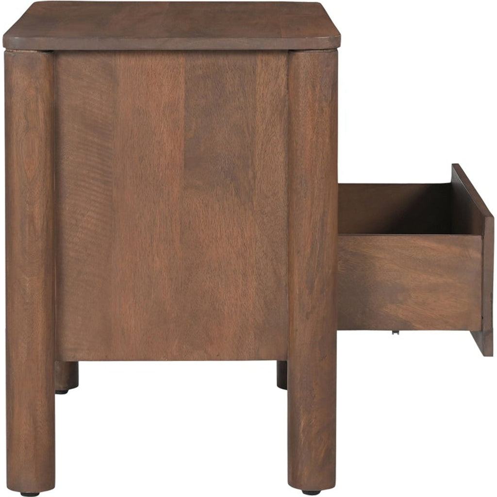 Table de chevet Shaker en bois de manguier avec bord festonné et poignées en laiton massif pour chambre à coucher