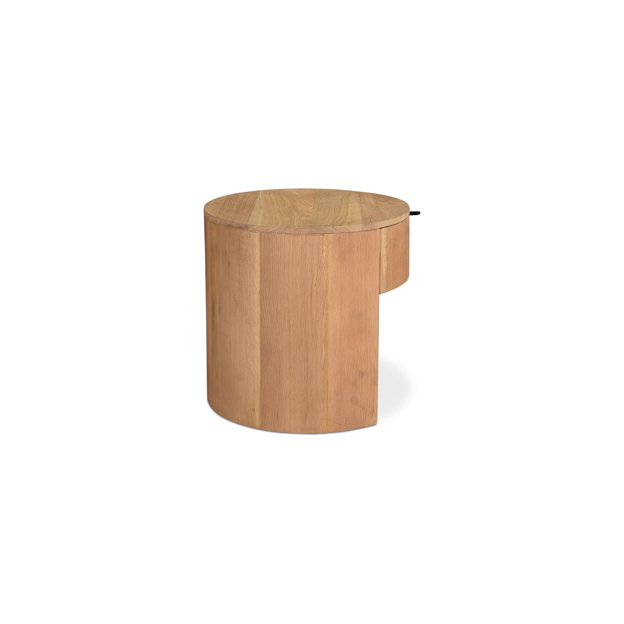 Table de chevet minimaliste en chêne massif courbé à 1 tiroir avec glissières à fermeture douce et poignée métallique pour chambre à coucher