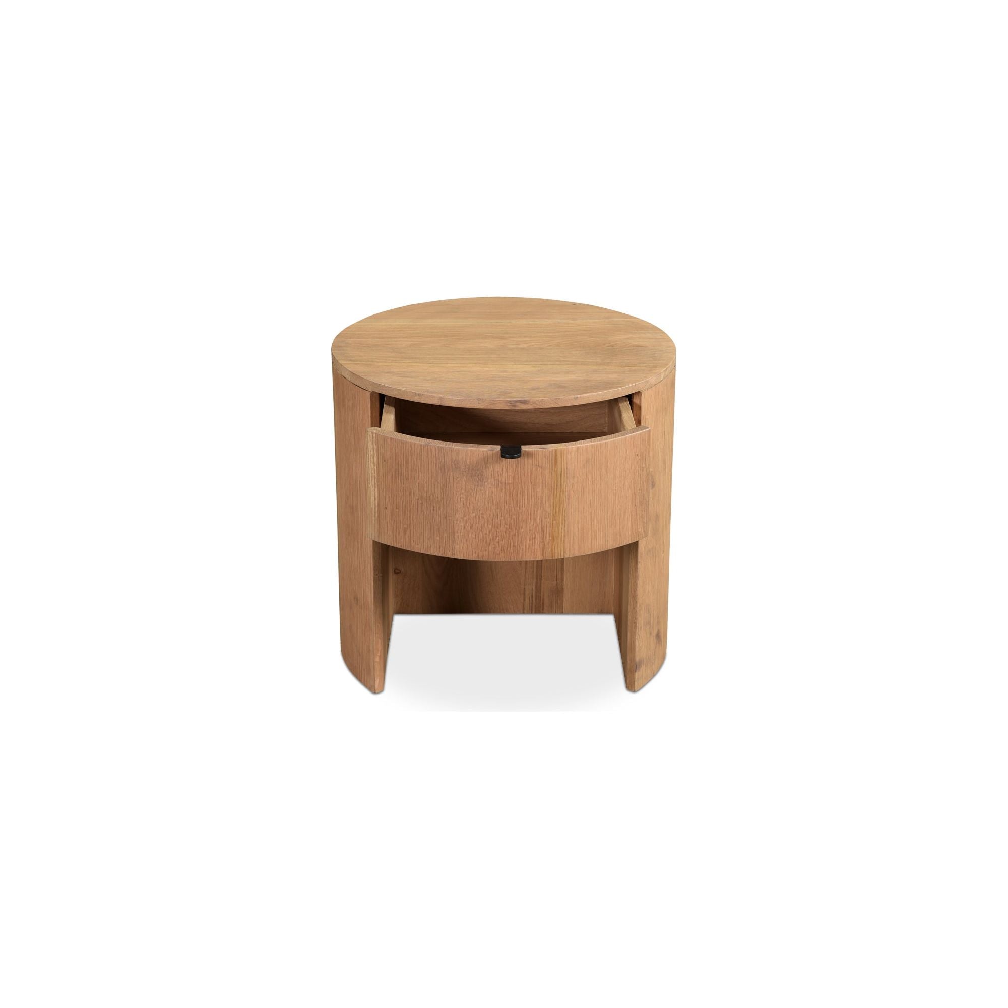 Table de chevet minimaliste en chêne massif courbé à 1 tiroir avec glissières à fermeture douce et poignée métallique pour chambre à coucher