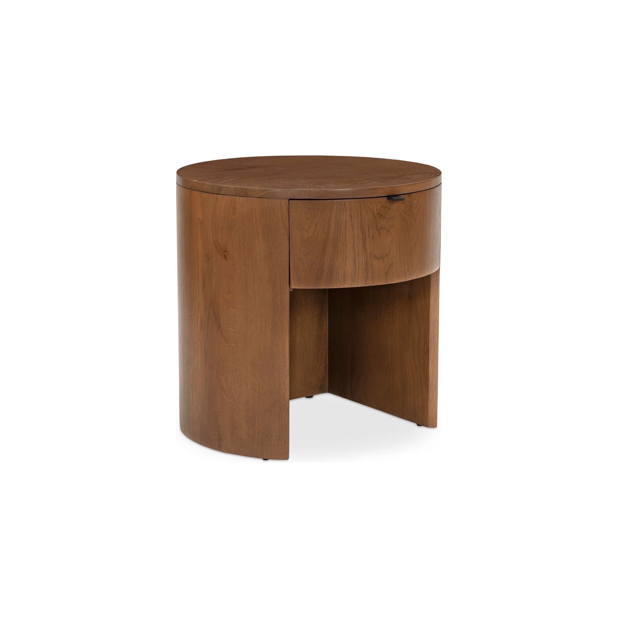 Table de chevet minimaliste en chêne massif courbé à 1 tiroir avec glissières à fermeture douce et poignée métallique pour chambre à coucher
