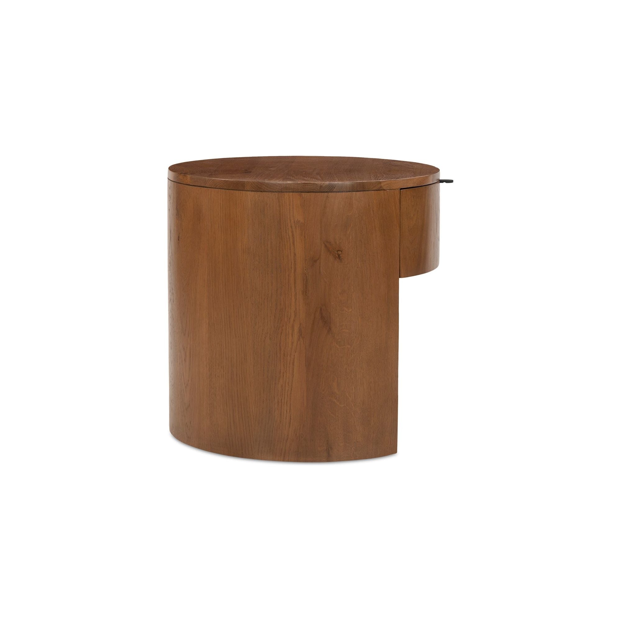 Table de chevet minimaliste en chêne massif courbé à 1 tiroir avec glissières à fermeture douce et poignée métallique pour chambre à coucher