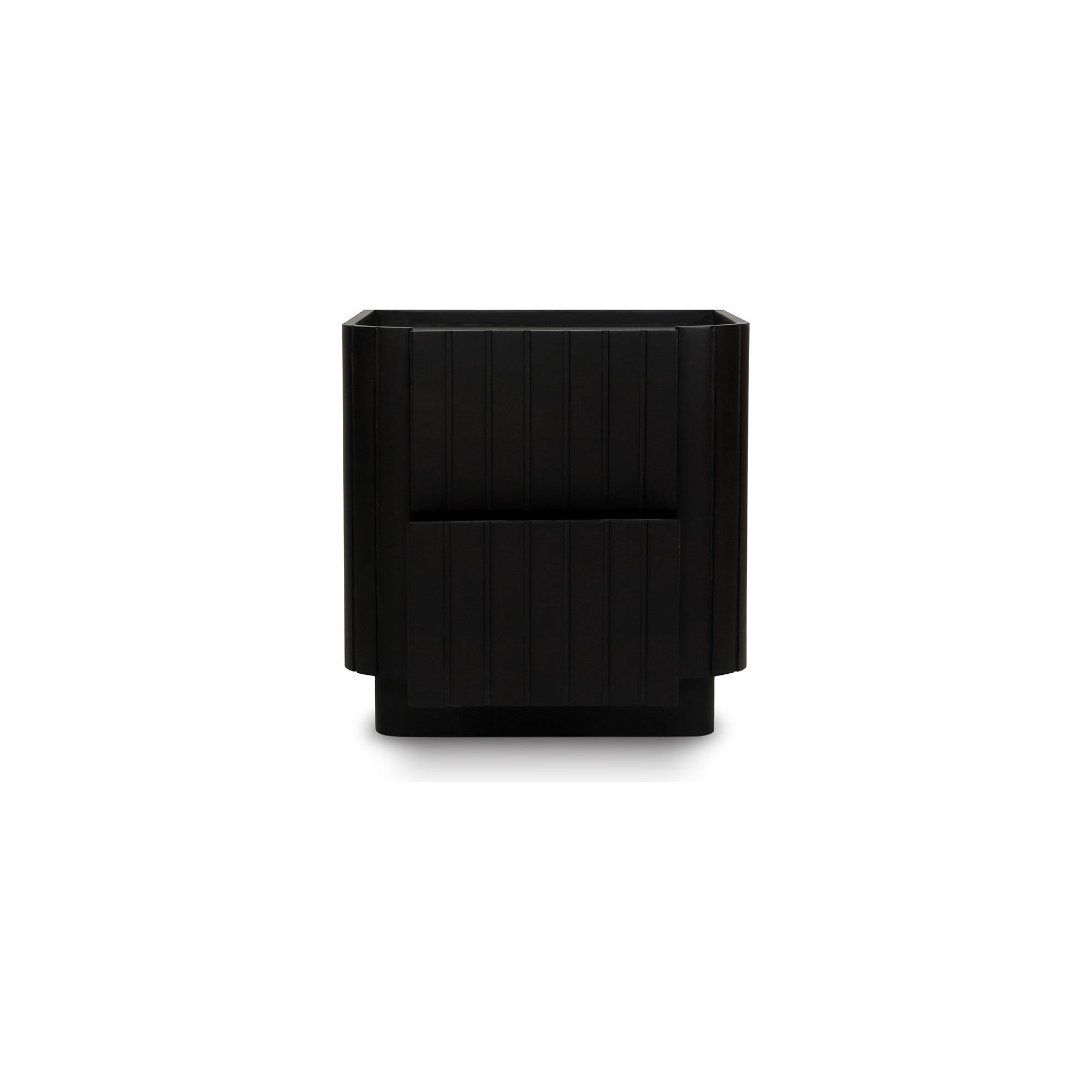 Table de chevet moderne noire en acacia massif avec texture nervurée et tiroirs à fermeture douce pour la chambre