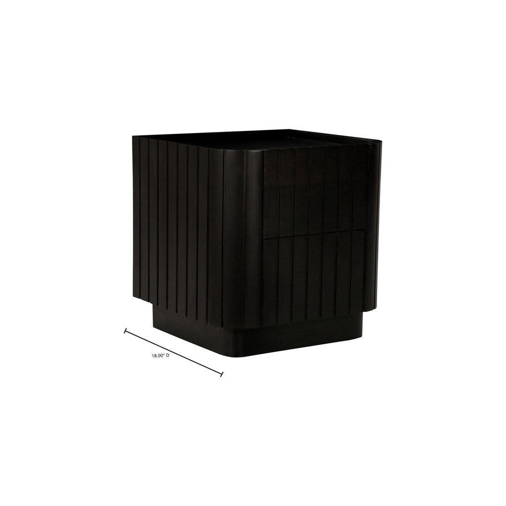 Table de chevet moderne noire en acacia massif avec texture nervurée et tiroirs à fermeture douce pour la chambre