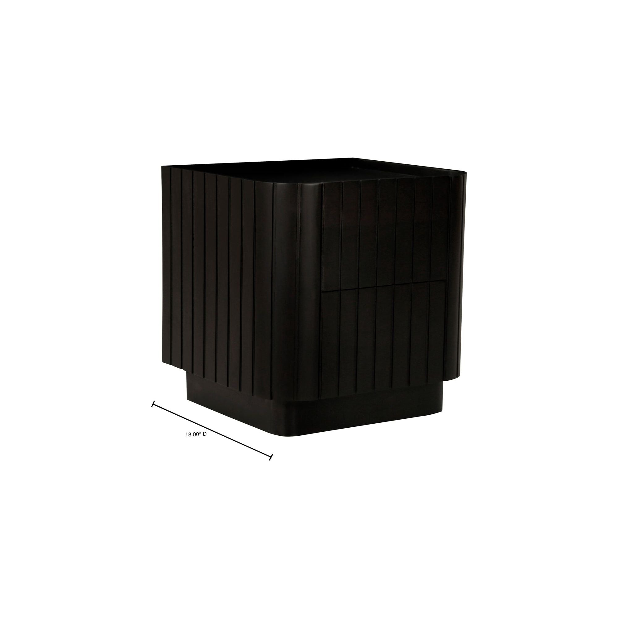 Table de chevet moderne noire en acacia massif avec texture nervurée et tiroirs à fermeture douce pour la chambre