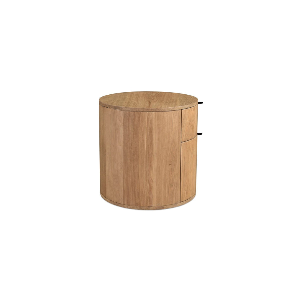 Table de chevet minimaliste en chêne massif courbé à 2 tiroirs avec glissières à fermeture douce et poignée métallique pour chambre à coucher