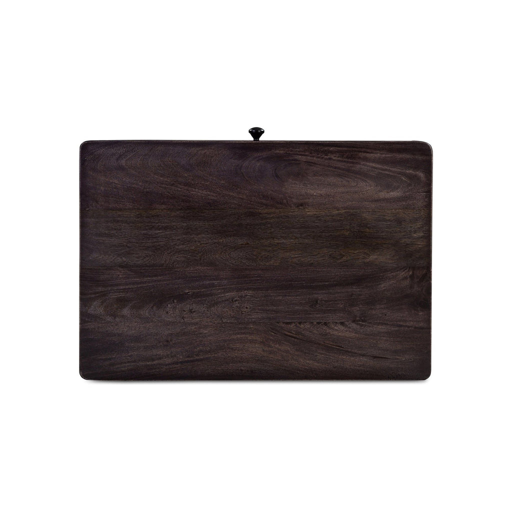 Table de chevet traditionnelle en bois de manguier brun foncé avec pieds tournés et étagère inférieure pour chambre à coucher