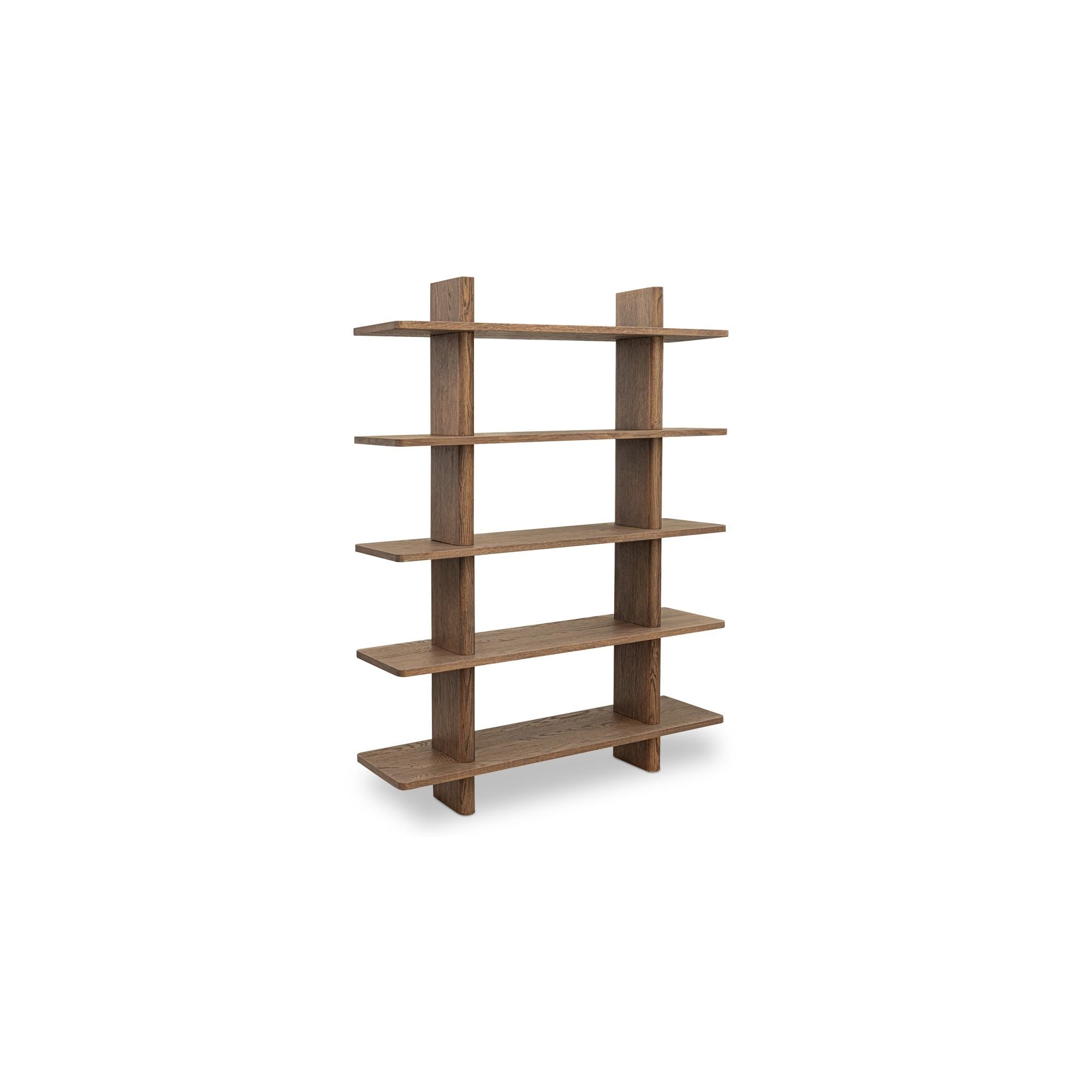 Grande bibliothèque classique en chêne massif et placage de chêne avec bordure bullnose et détails arrondis pour bureau ou salon