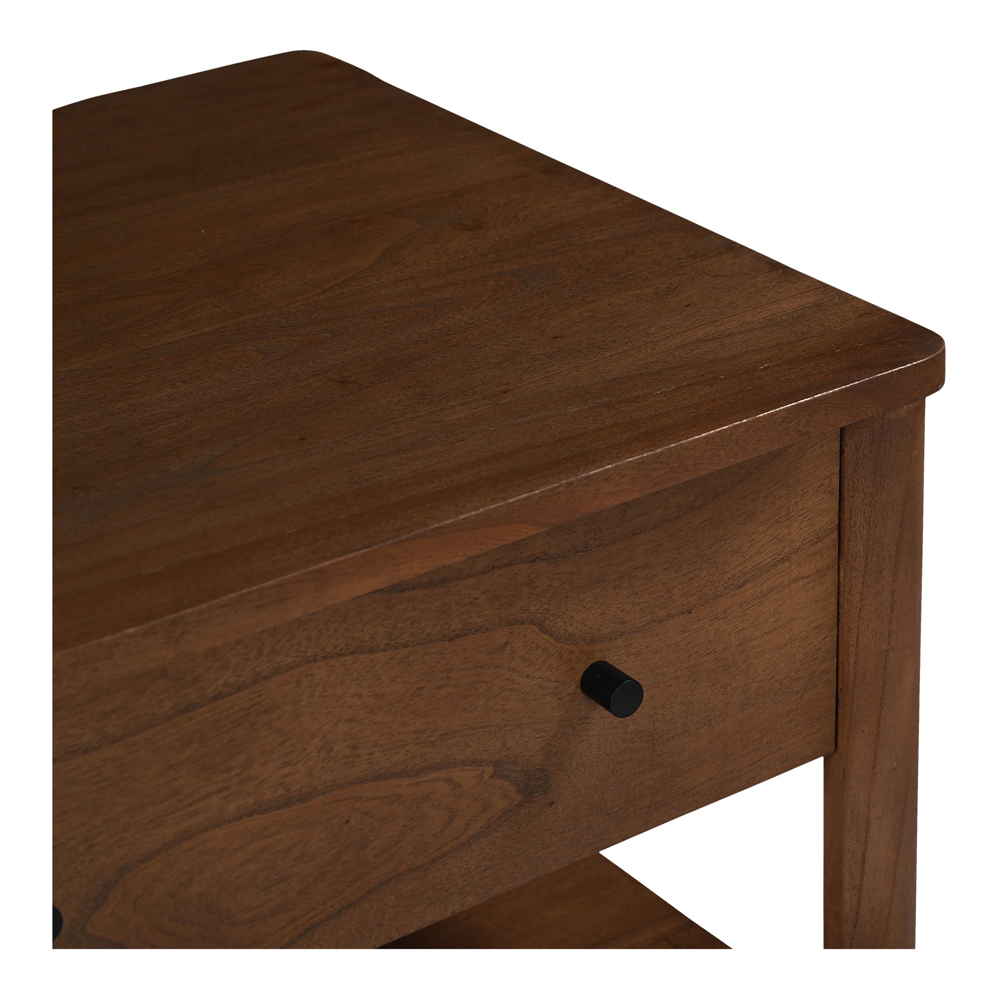 Table de chevet à recharge sans fil Smart en bois de neem et placage de manguier avec deux tiroirs pour chambre à coucher