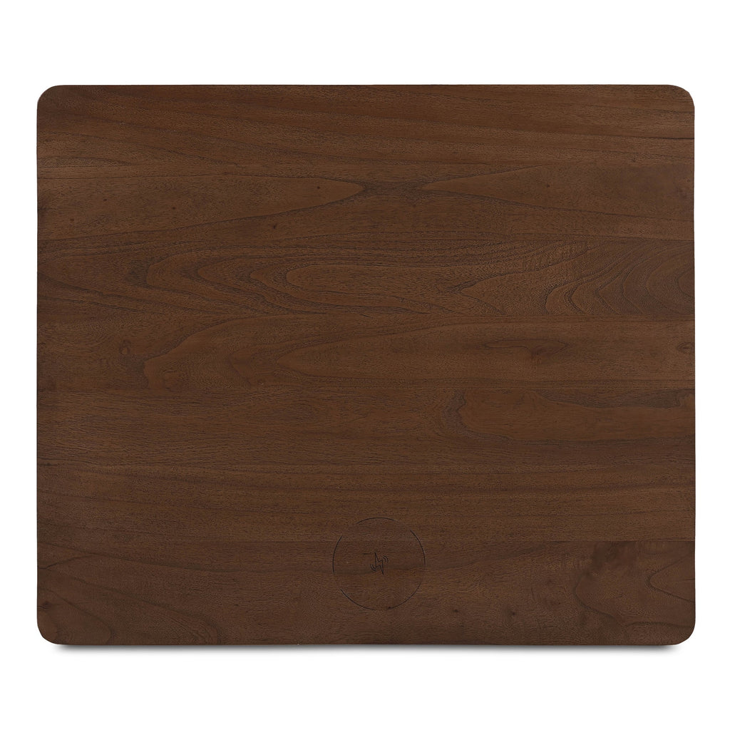 Table de chevet à recharge sans fil Smart en bois de neem et placage de manguier avec deux tiroirs pour chambre à coucher