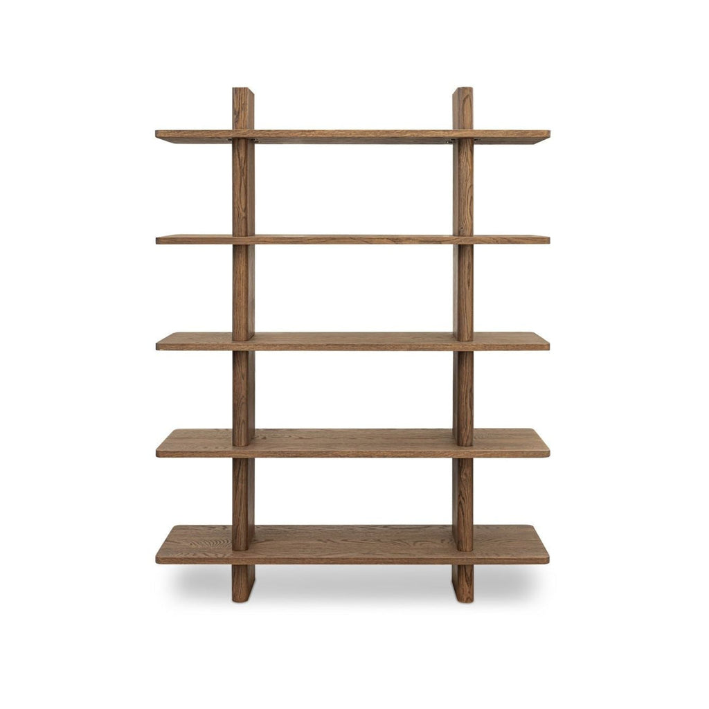 Grande bibliothèque classique en chêne massif et placage de chêne avec bordure bullnose et détails arrondis pour bureau ou salon