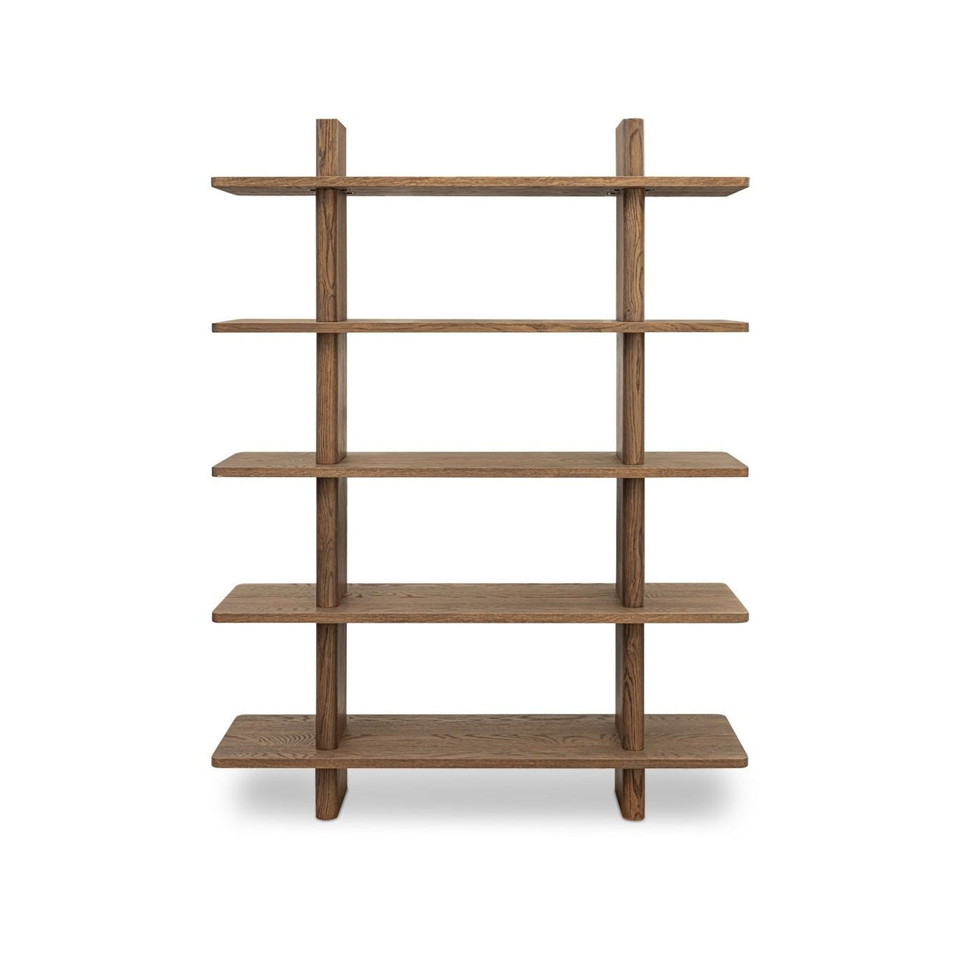 Grande bibliothèque classique en chêne massif et placage de chêne avec bordure bullnose et détails arrondis pour bureau ou salon