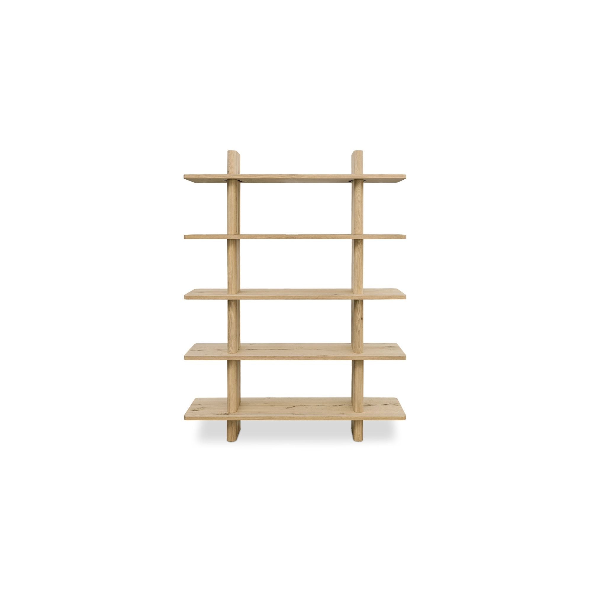 Grande bibliothèque classique en chêne massif et placage de chêne avec bordure bullnose et détails arrondis pour bureau ou salon
