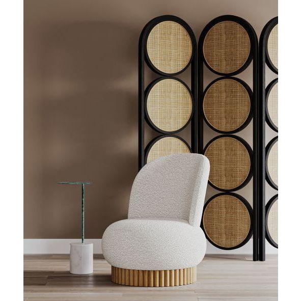 Fauteuil Lounge Pivotant en Boucle Cannelée et Chêne Certifié FSC avec Base Laquée à Base d'Eau pour Salon