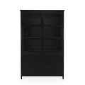 Meuble haut de transition en métal noir mat et verre avec étagères réglables et découpes pour câbles pour le salon ou le bureau