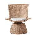 Fauteuil pivotant de petite taille, style Mid-Century Modern, en rotin et lin, idéal pour une chambre ou un bureau