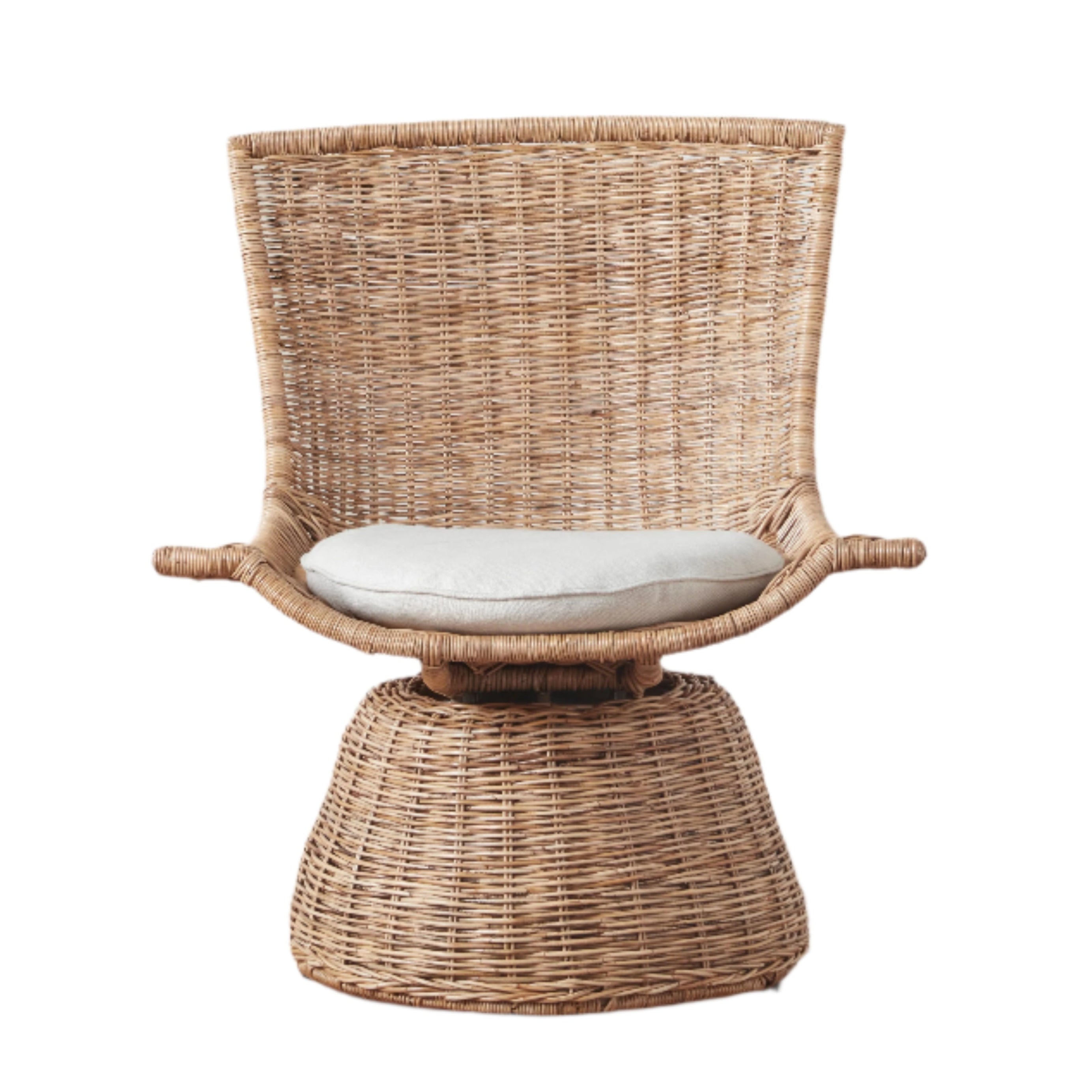 Fauteuil pivotant de petite taille, style Mid-Century Modern, en rotin et lin, idéal pour une chambre ou un bureau