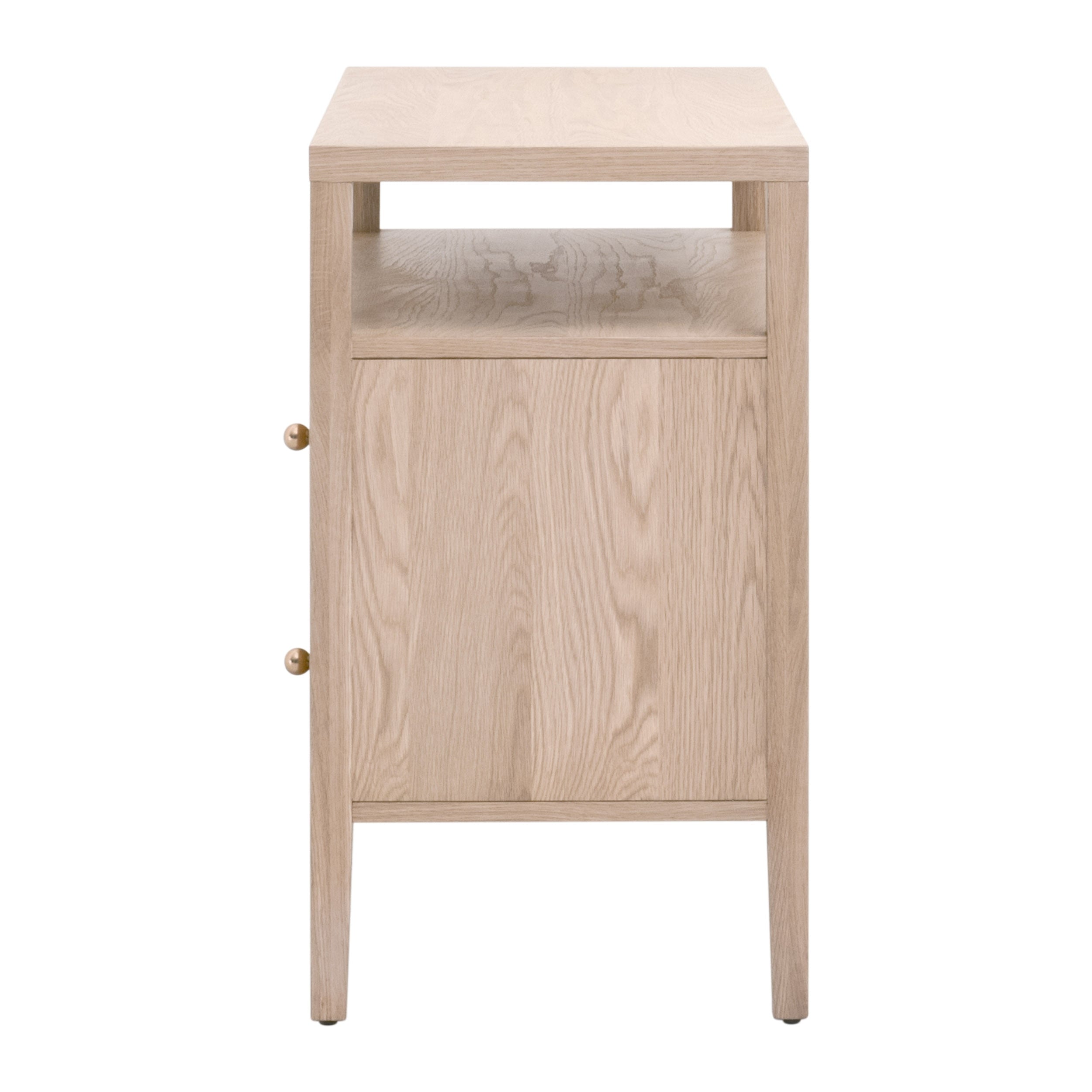 Table de chevet transitionnelle en chêne massif 2 tiroirs avec façades cannelées et étagère ouverte pour chambre à coucher