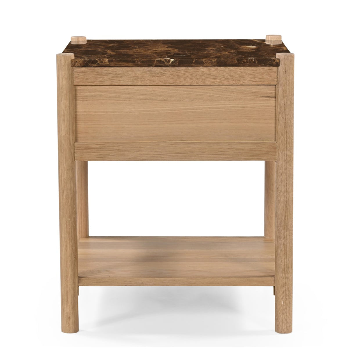 Table de chevet en marbre Emperador et chêne massif avec plateau en pierre foncée pour chambre à coucher