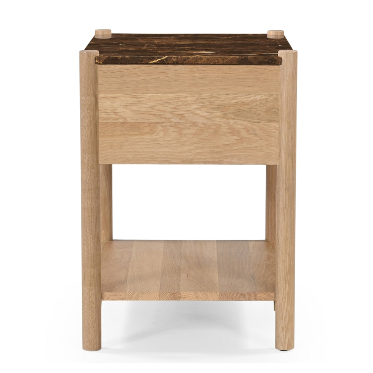 Table de chevet en marbre Emperador et chêne massif avec plateau en pierre foncée pour chambre à coucher