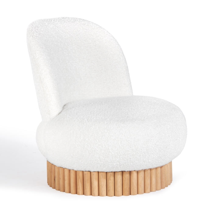 Fauteuil Lounge Pivotant en Boucle Cannelée et Chêne Certifié FSC avec Base Laquée à Base d'Eau pour Salon