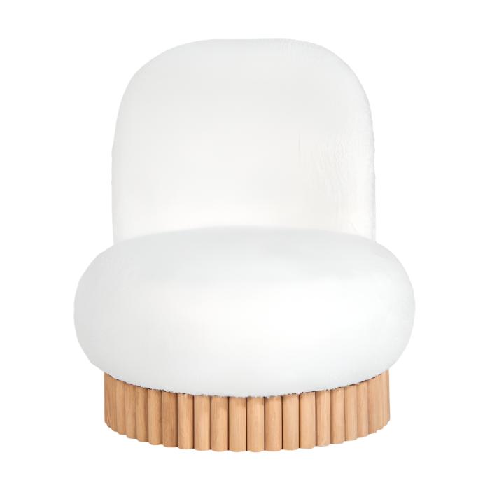 Fauteuil Lounge Pivotant en Boucle Cannelée et Chêne Certifié FSC avec Base Laquée à Base d'Eau pour Salon