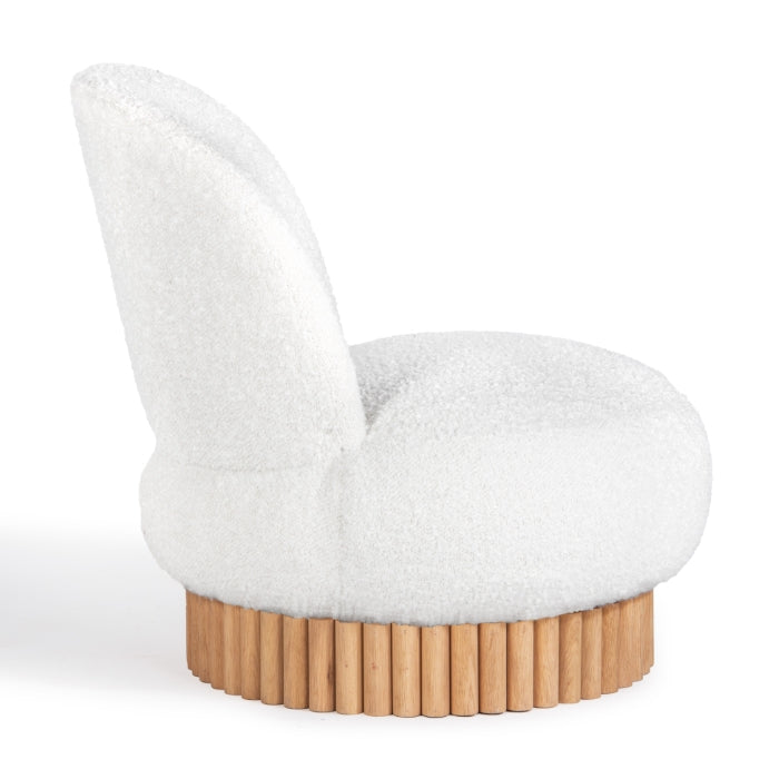 Fauteuil Lounge Pivotant en Boucle Cannelée et Chêne Certifié FSC avec Base Laquée à Base d'Eau pour Salon