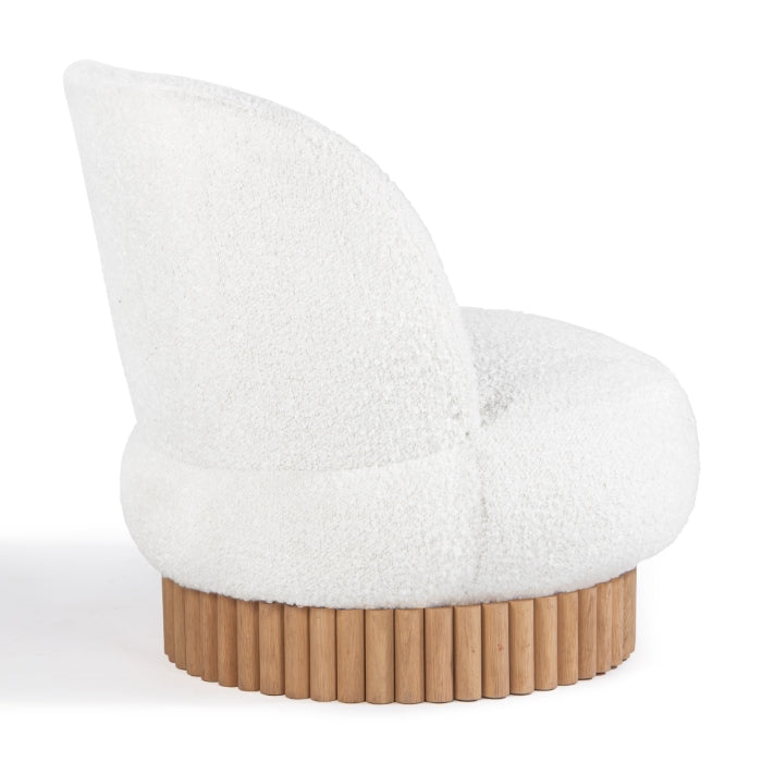 Fauteuil Lounge Pivotant en Boucle Cannelée et Chêne Certifié FSC avec Base Laquée à Base d'Eau pour Salon