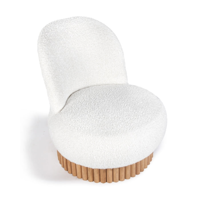 Fauteuil Lounge Pivotant en Boucle Cannelée et Chêne Certifié FSC avec Base Laquée à Base d'Eau pour Salon