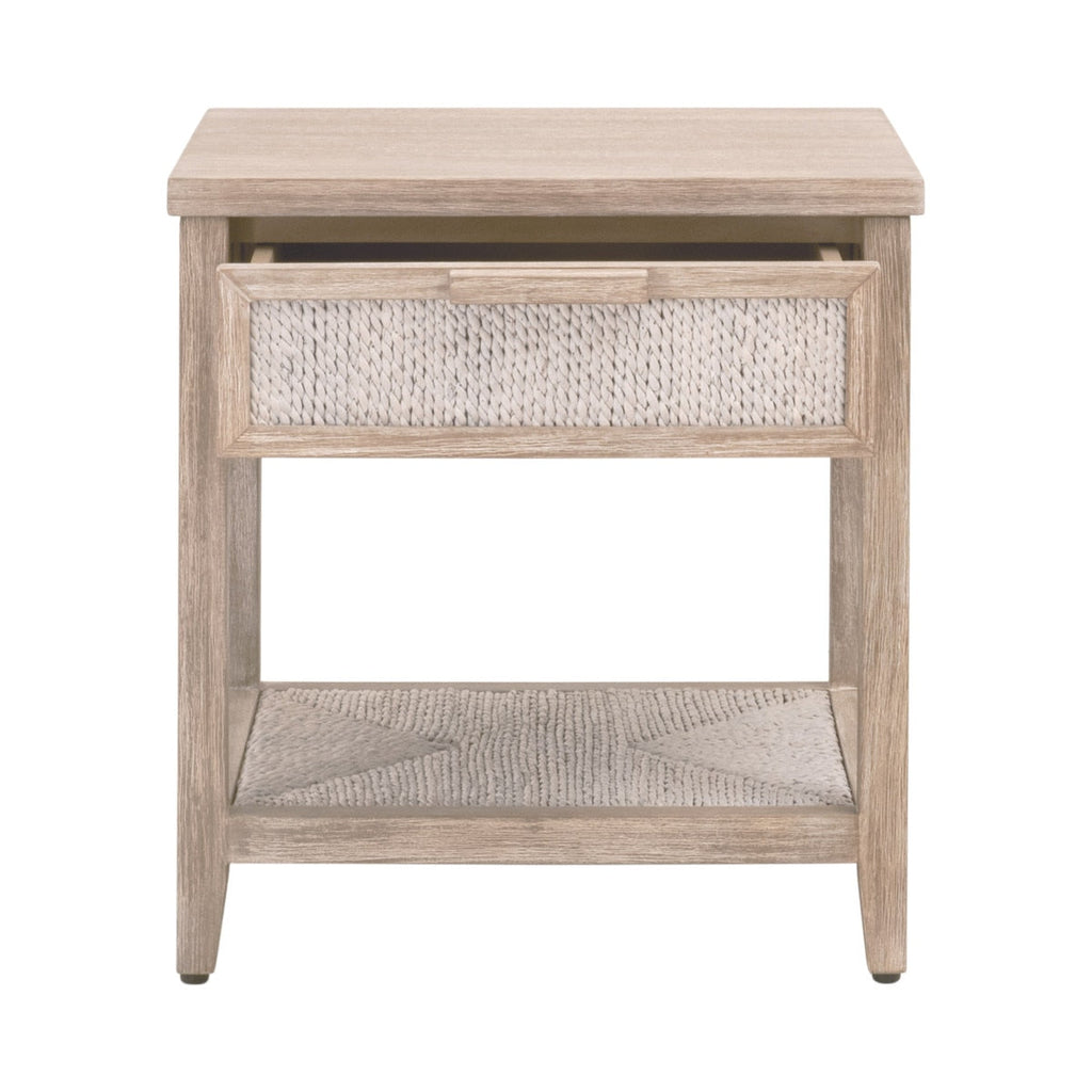 Table de chevet à 1 tiroir en corde d'abaca tressée et bois, texture naturelle, aucun assemblage requis pour chambre à coucher